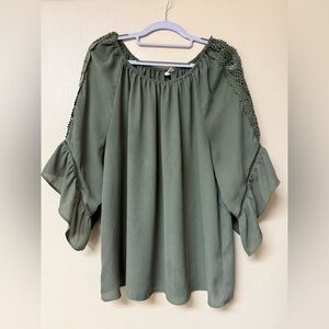 Cato Olive Green Blouse with Lace Accents